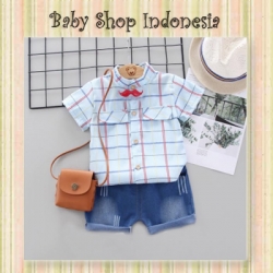 LU536 Setelan Kemeja Biru Dasi Kumis  large